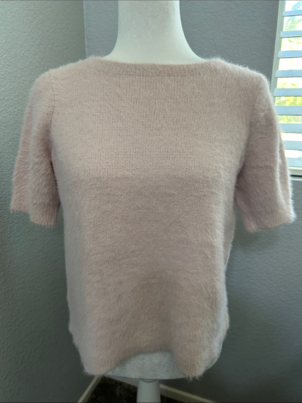 LOFT Blush Pink Short-Sleeve Fuzzy Crewneck Sweater